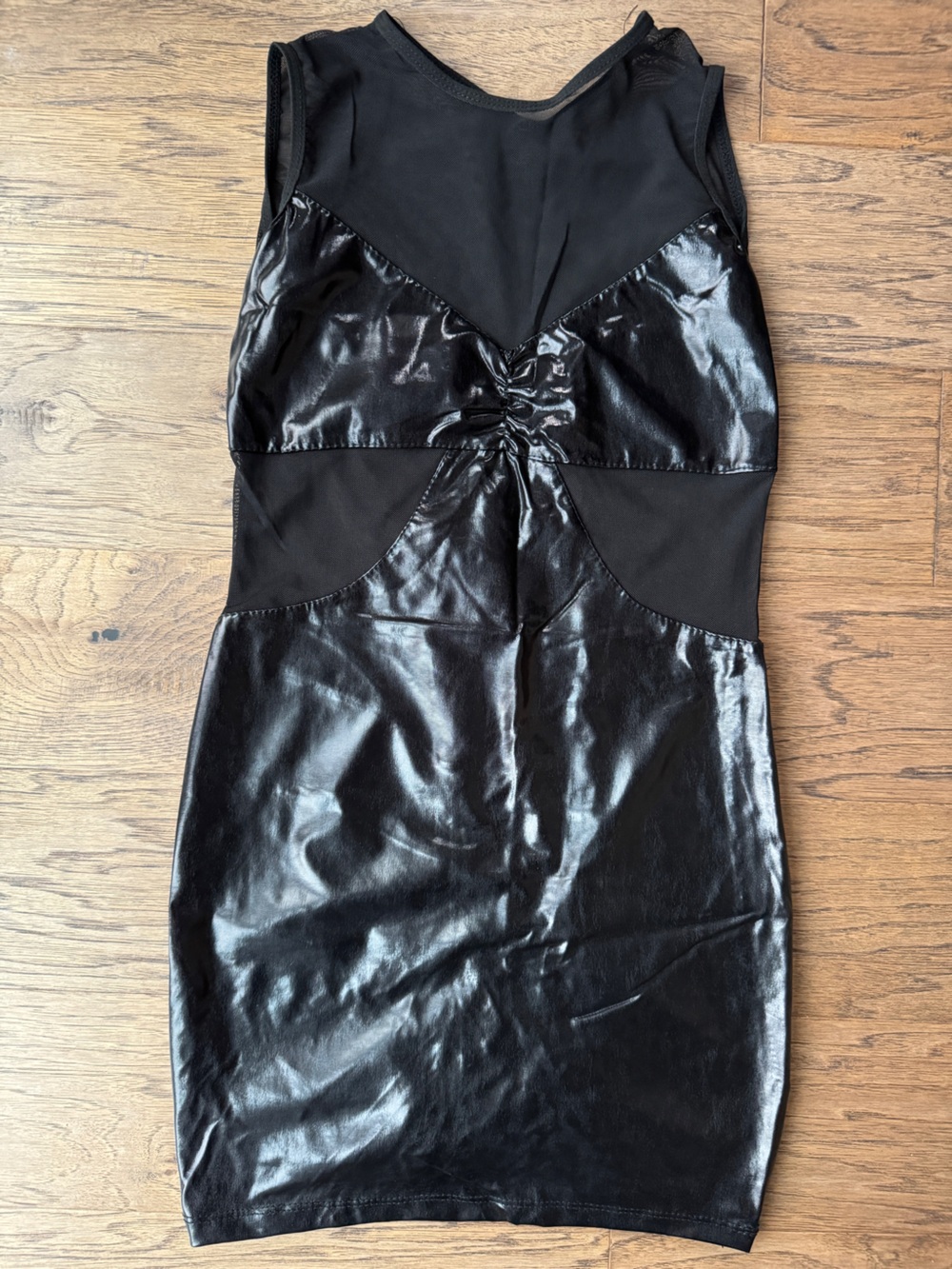 Black Faux Leather Dress with mesh details
